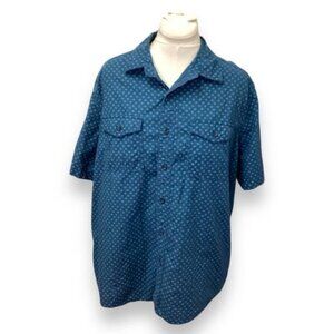 Woolrich Mens XL Blue Polka Dot Short Sleeve Button-Up Shirt 100% Cotton